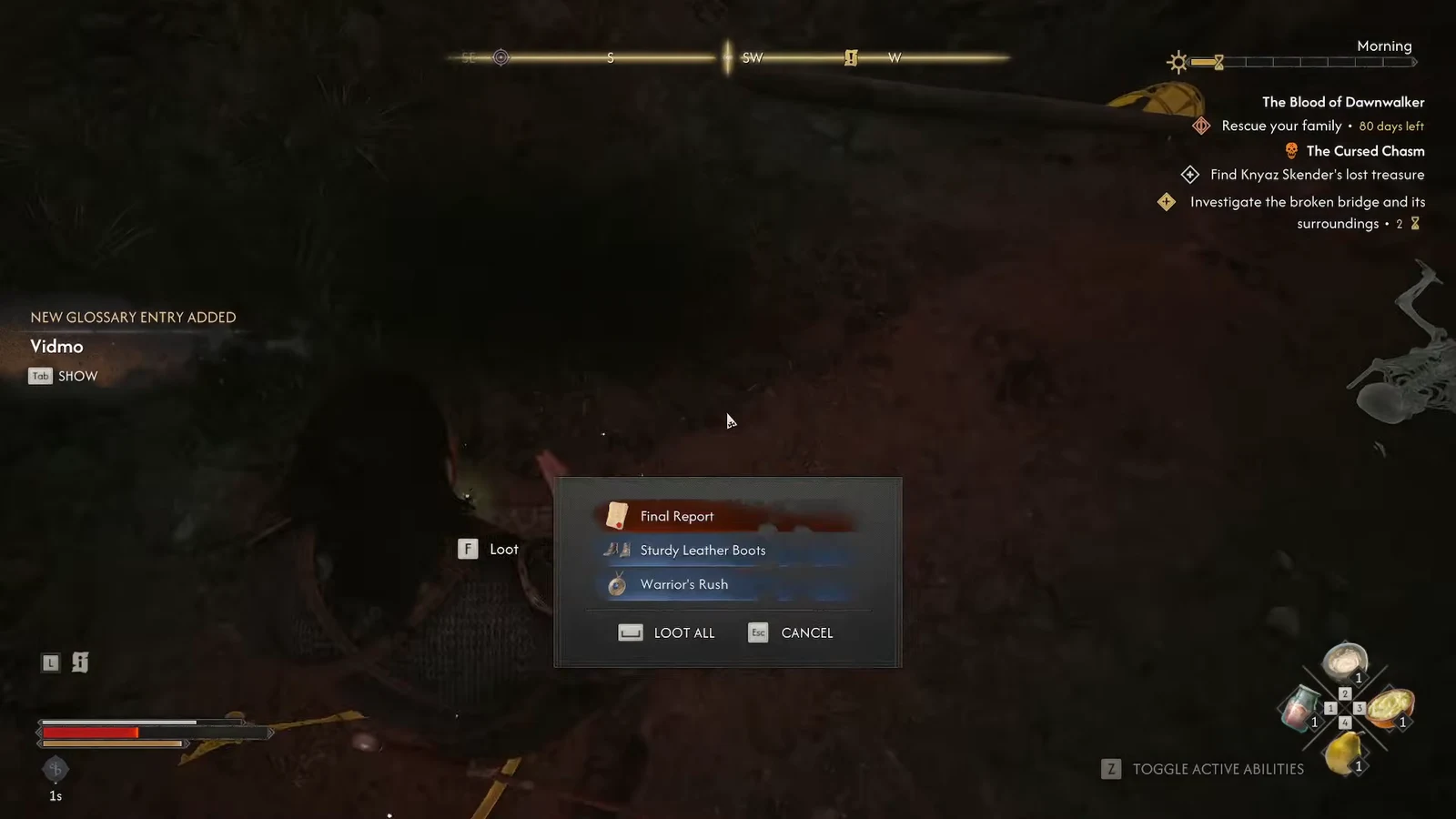 Loot window listing the Final Report alongside other pickups with a Loot All option