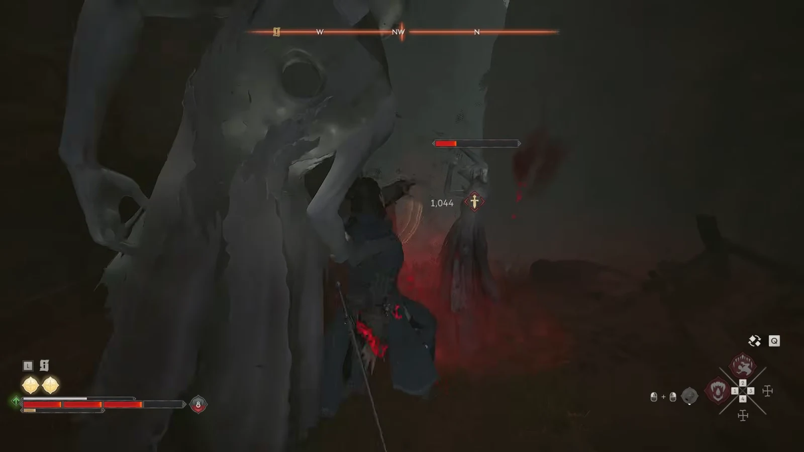 Coen striking a skeletal spirit enemy whose red health bar is nearly empty