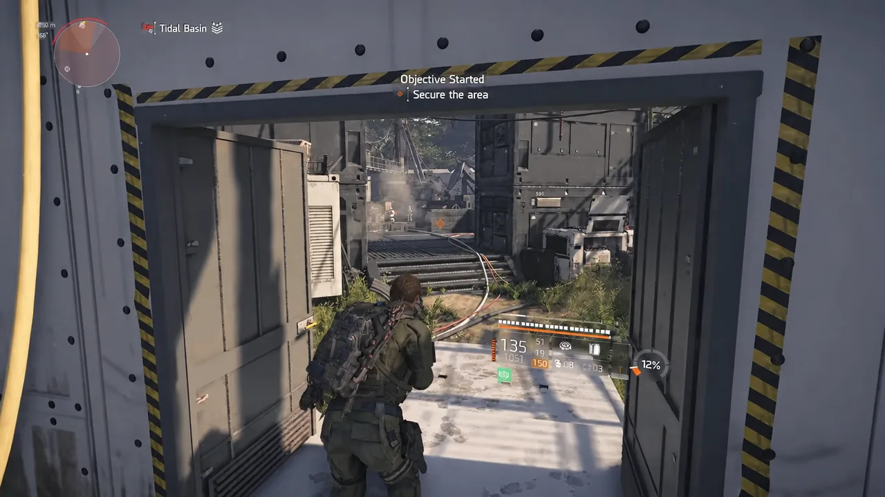 Tidal Basin doorway with the Objective Started: Secure the area prompt on screen