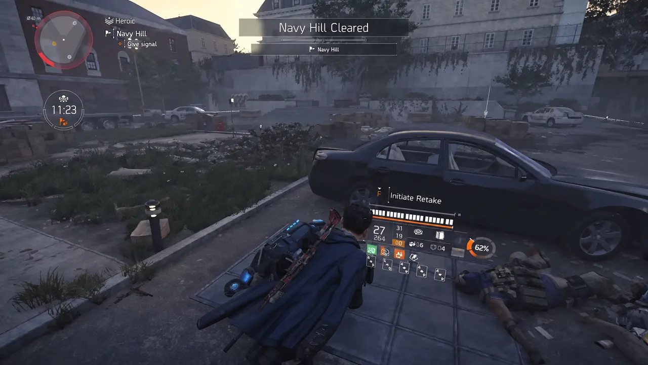 Navy Hill Cleared banner on the HUD with the Initiate Retake prompt ready to trigger the counter-attack