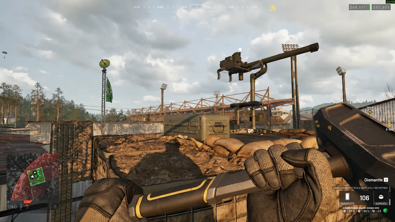 Dismantle prompt showing on a mounted weapon at a fortified position