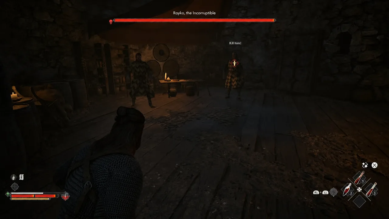 Combat against Royka, the Incorruptible, with the boss marked inside Stoneward Post