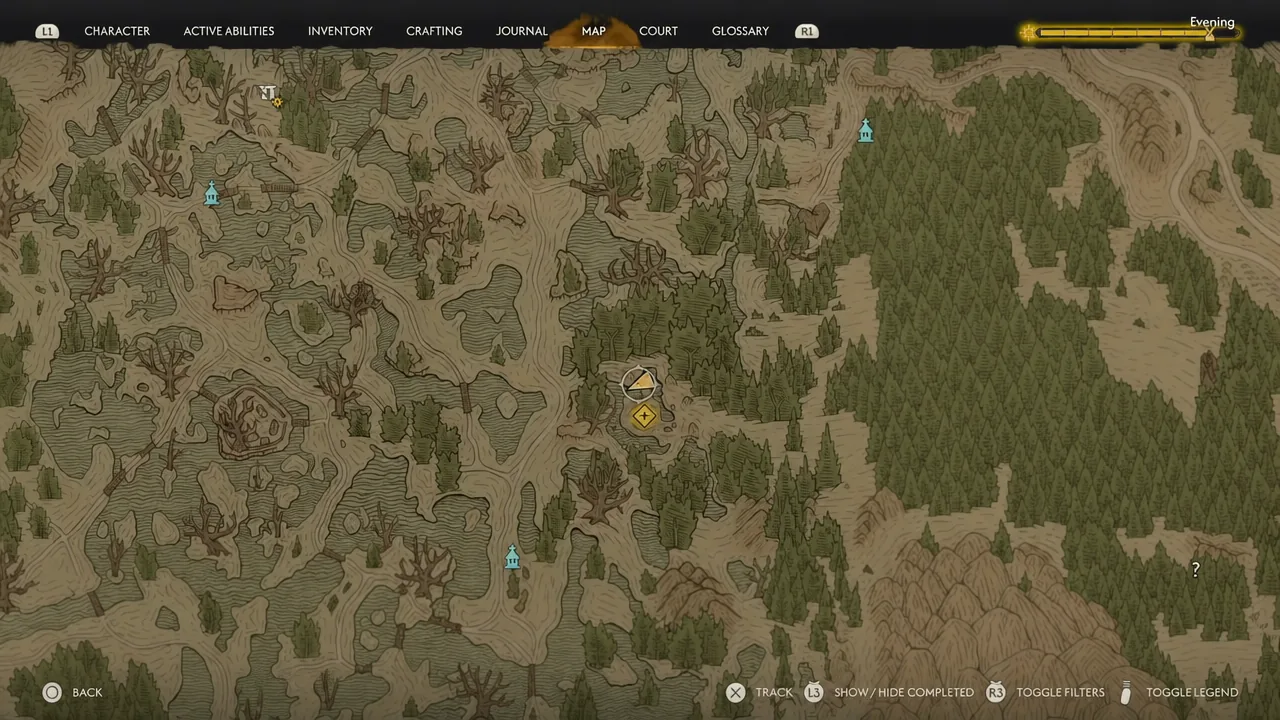 World map with the quest marker selected for tracking
