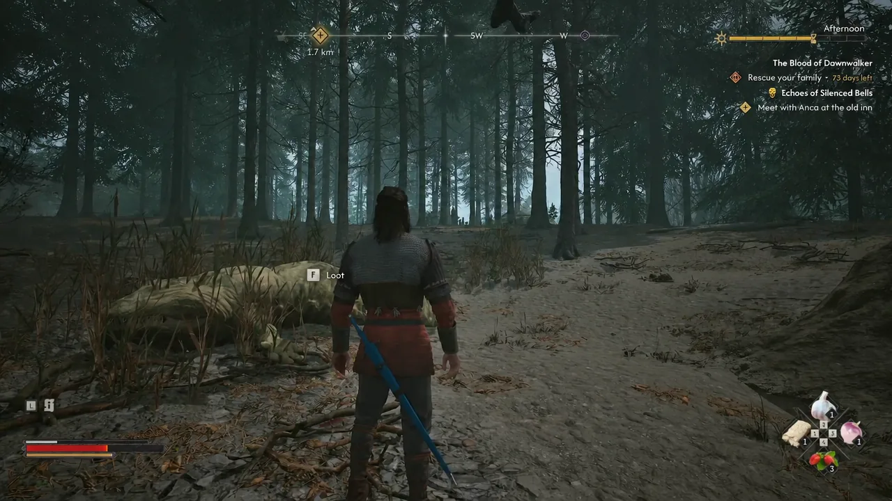 An on-screen loot prompt appears over the defeated Great Bog Wurm's body.