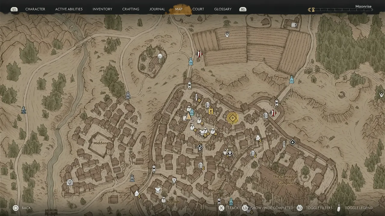 Map screen with the yellow hideout objective marker highlighted near Altenmark