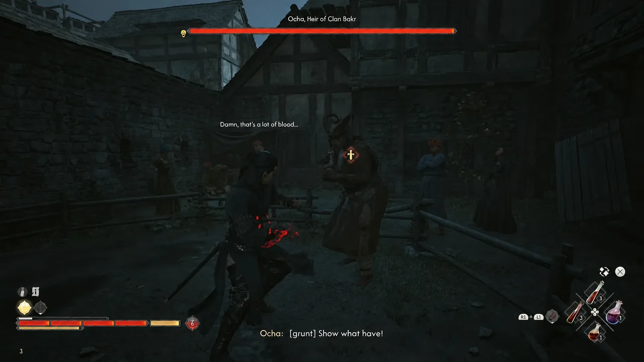 Ocha, Heir of Clan Bakr marked as the target during the tavern duel