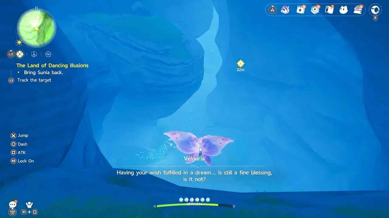 Quest tracker directing the player along the waypoint to reach Sunia