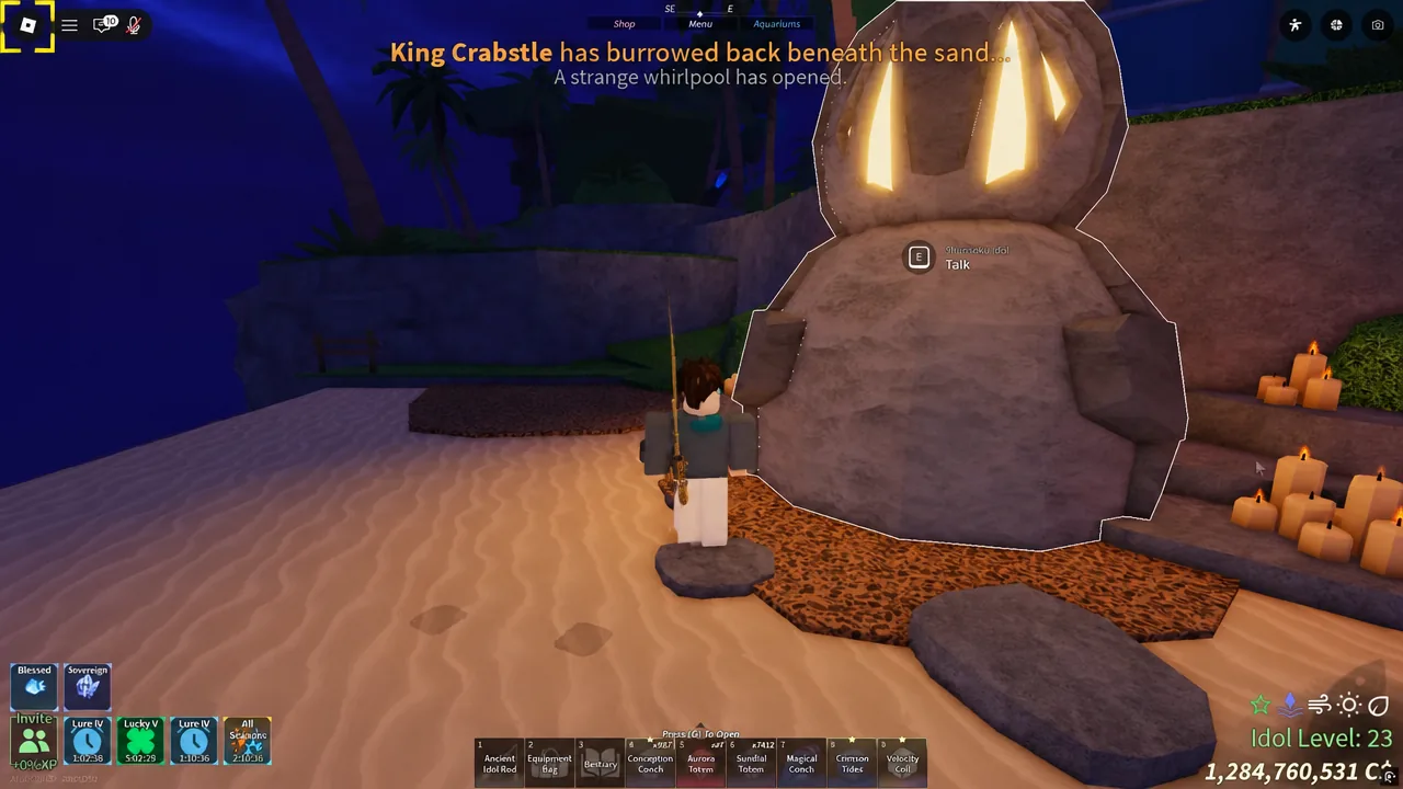 Stone Ancient Idol statue standing on the Skycrest beach