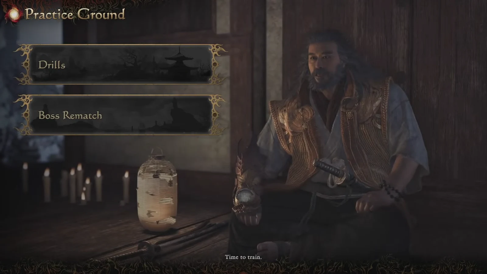 Practice Ground menu showing the Drills and Boss Rematch training options