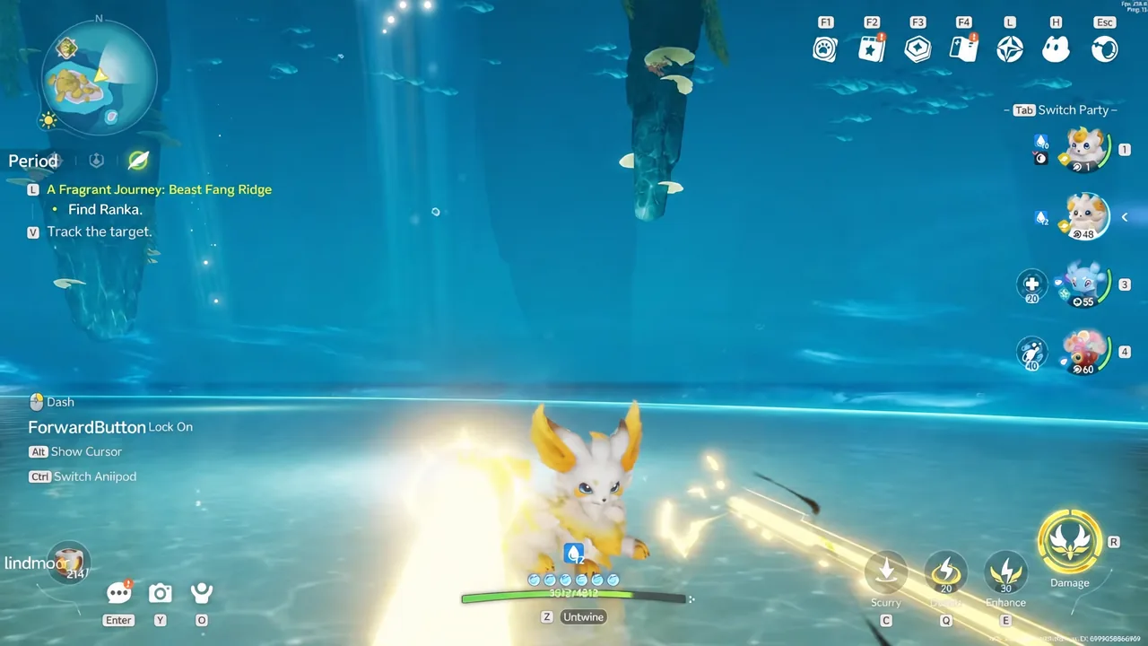 Underwater exploration in Aniimo with the A Fragrant Journey quest highlighted on the tracker