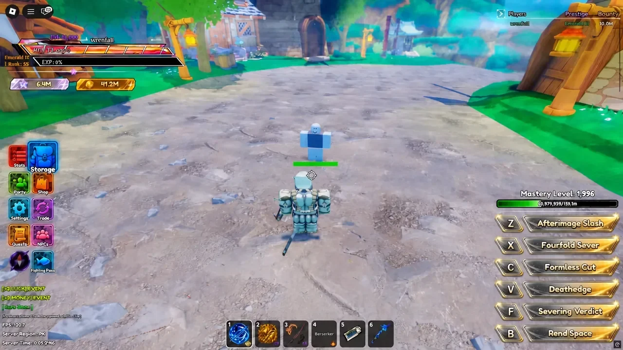 Legacy Piece HUD with the Storage button highlighted before a damage test