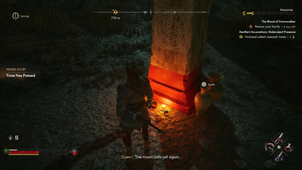 Loot prompt showing beside a container in the stone circle after the spectre fight
