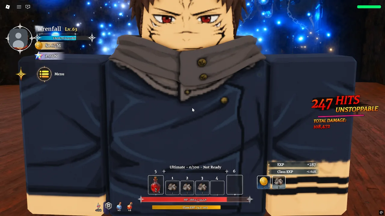 Cursed King mid-combat with hit and damage counters climbing on screen