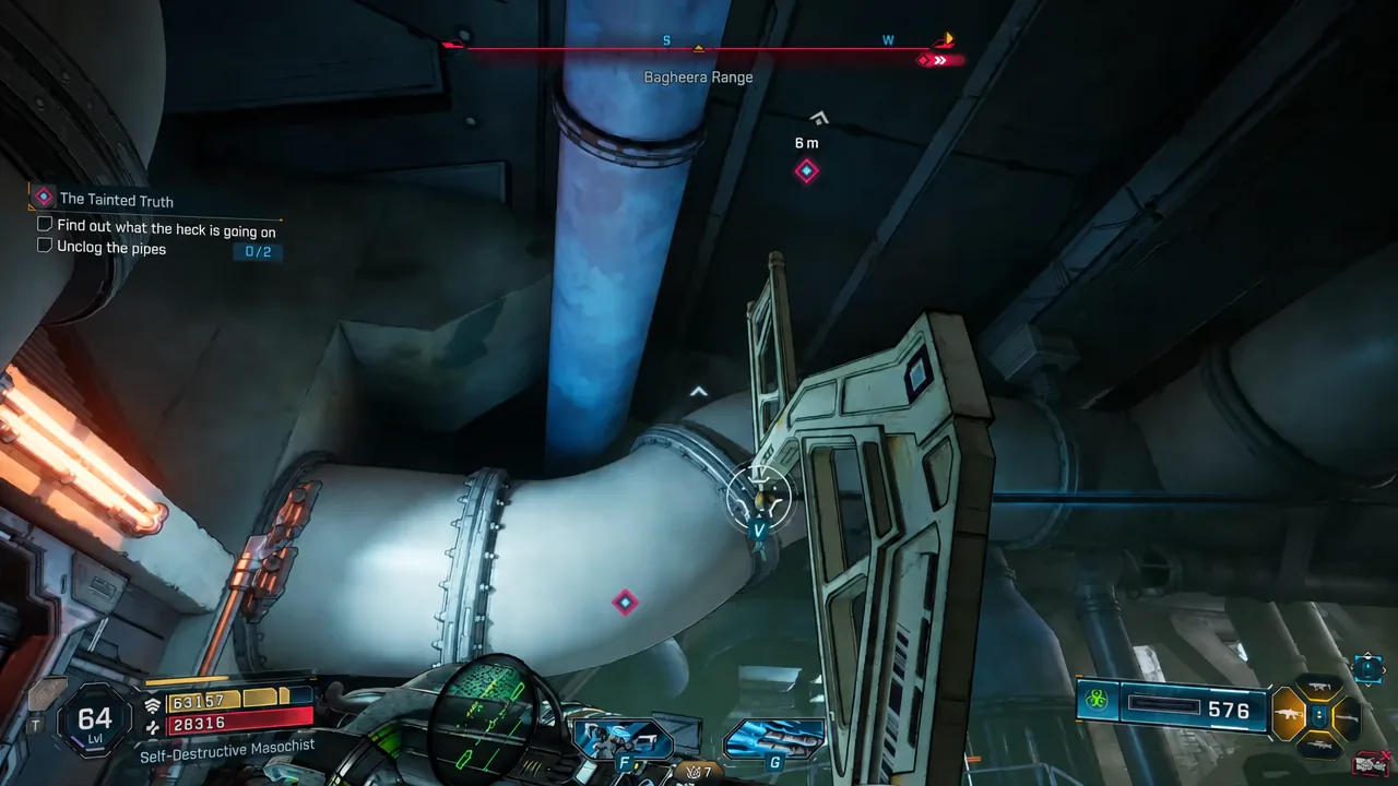 Unclog the pipes objective at 0 of 2 while aiming at a marked pipe section