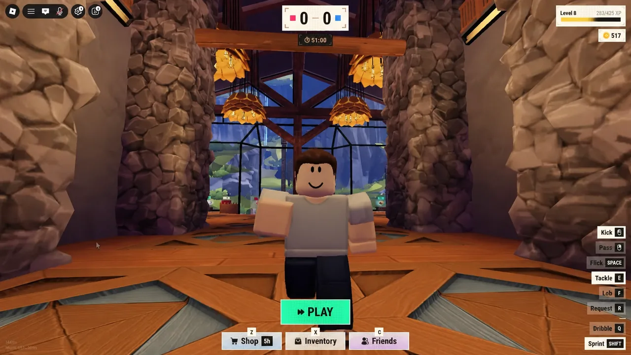 Main lobby screen with the PLAY button highlighted