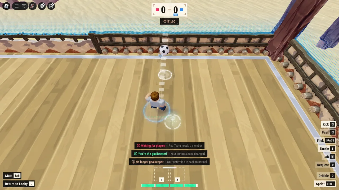 Goalkeeper prompt on screen as the player lines up underneath a ball in the air