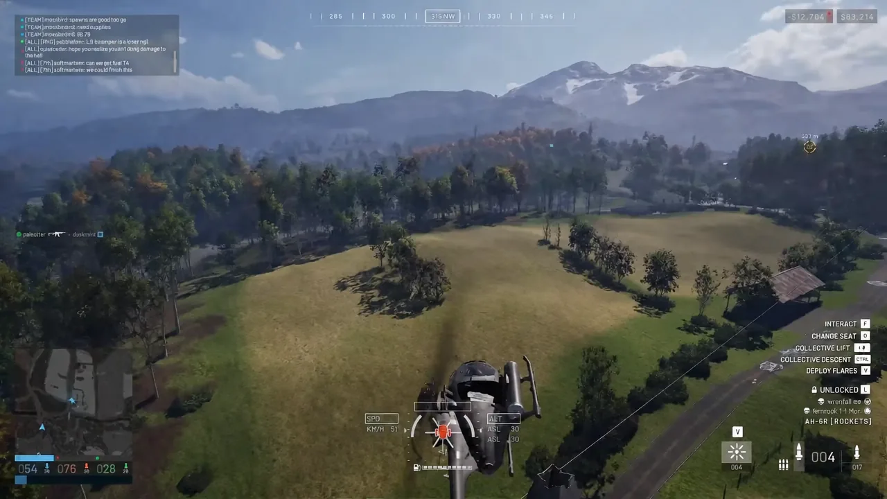 AH-6R [ROCKETS] named on the WARDOGS flight HUD with interaction prompts listed on the right