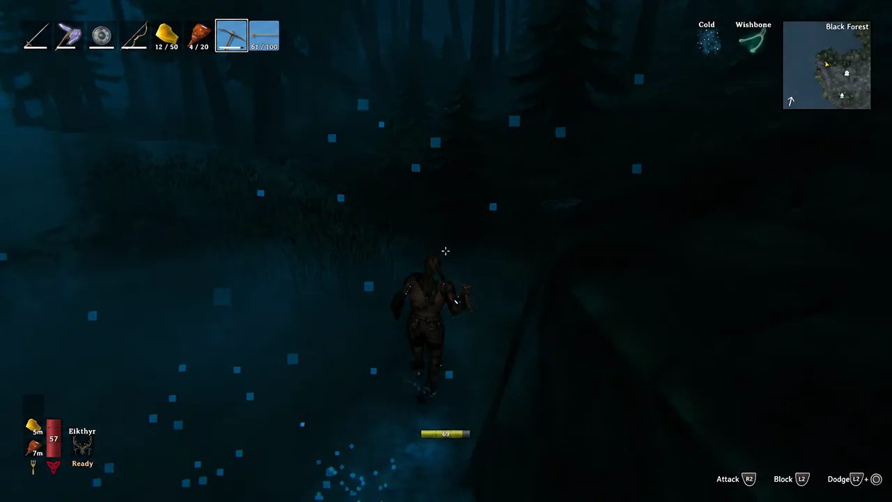 Player collecting carrot seeds from flowering plants on the Black Forest floor
