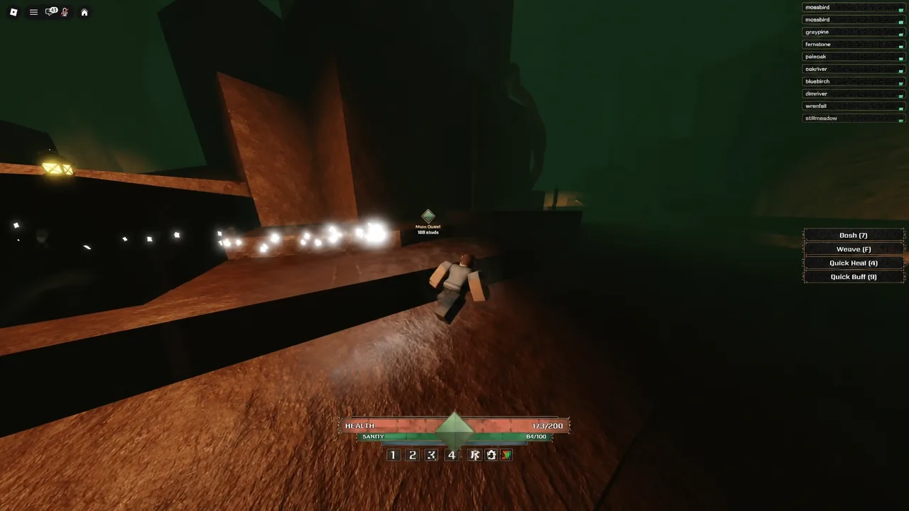 The Veil tutorial area with the player moving through early quest objectives