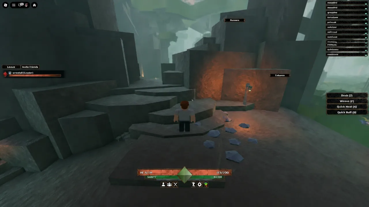 Player character stepping toward the highlighted Enhance button in The Veil