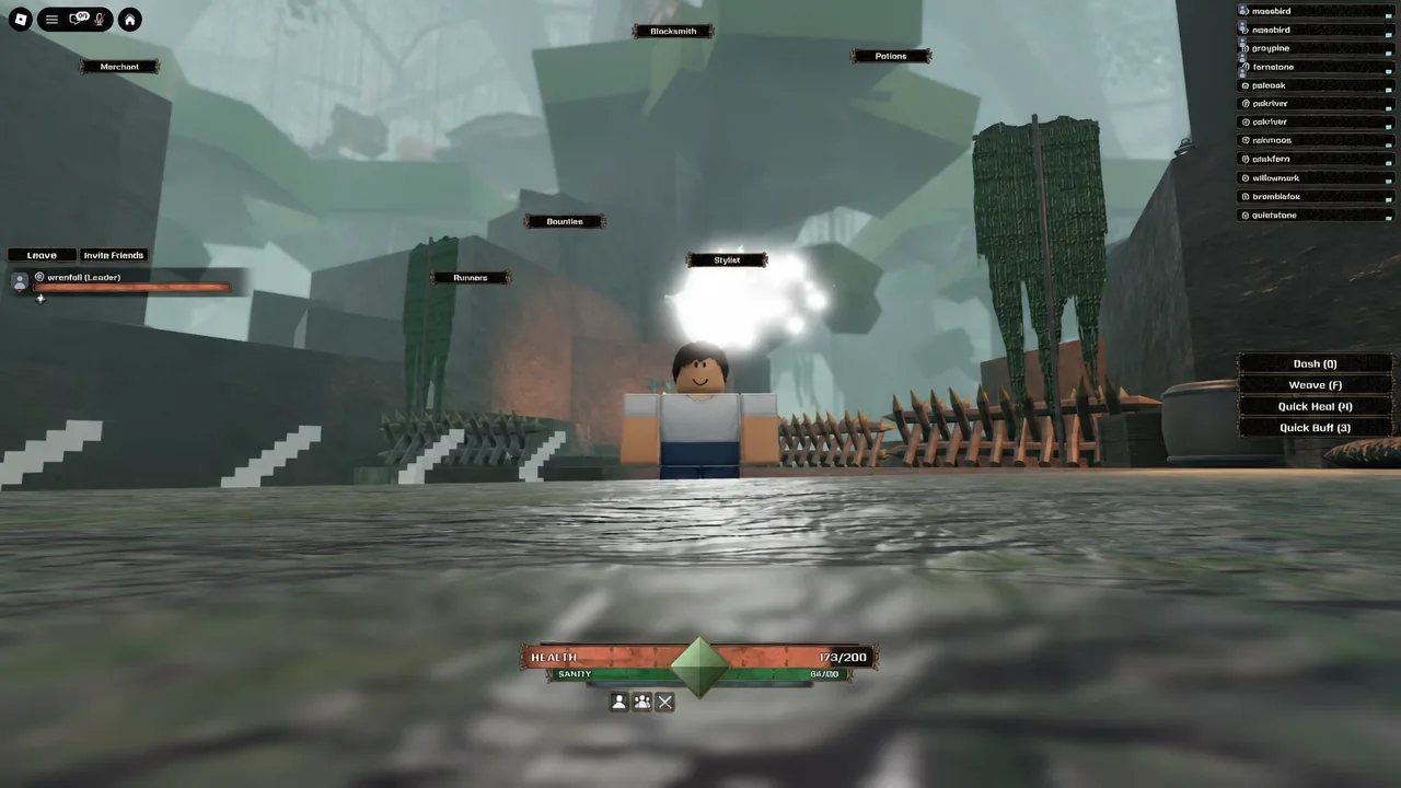 The Veil action bar showing Dash, Weave, Quick Heal and Quick Buff controls in the hub