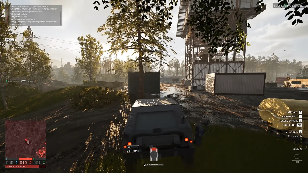 Humvee driving forward across open ground in WARDOGS with control prompts on the right