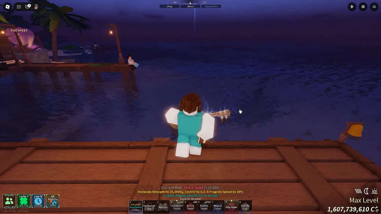 Catching fish with the Lullaby rod to stack the Prismatic melody buff before leaving the game