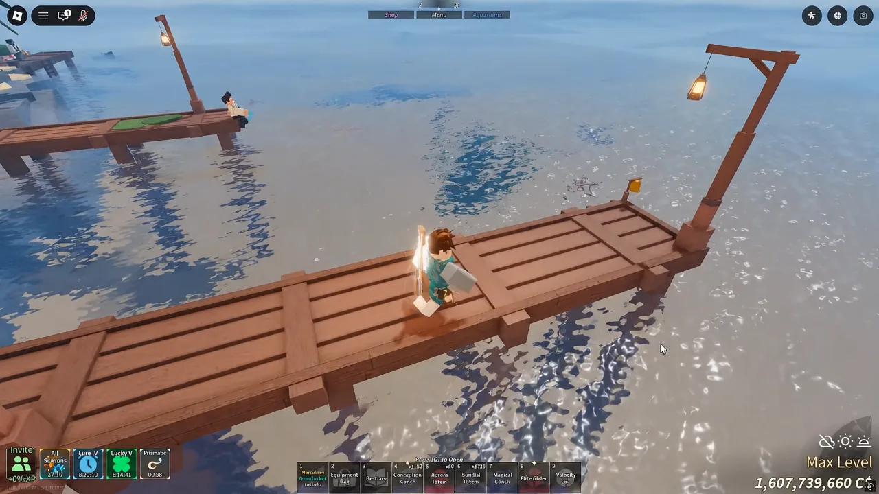 Sharing Lullaby melody buffs with a second account standing nearby in Fisch