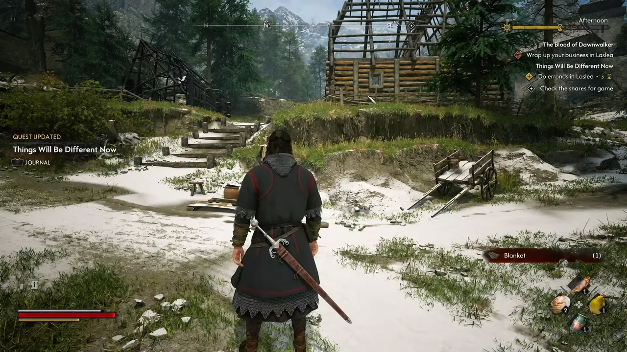 Quest Updated notification for Things Will Be Different Now appearing in the snowy village