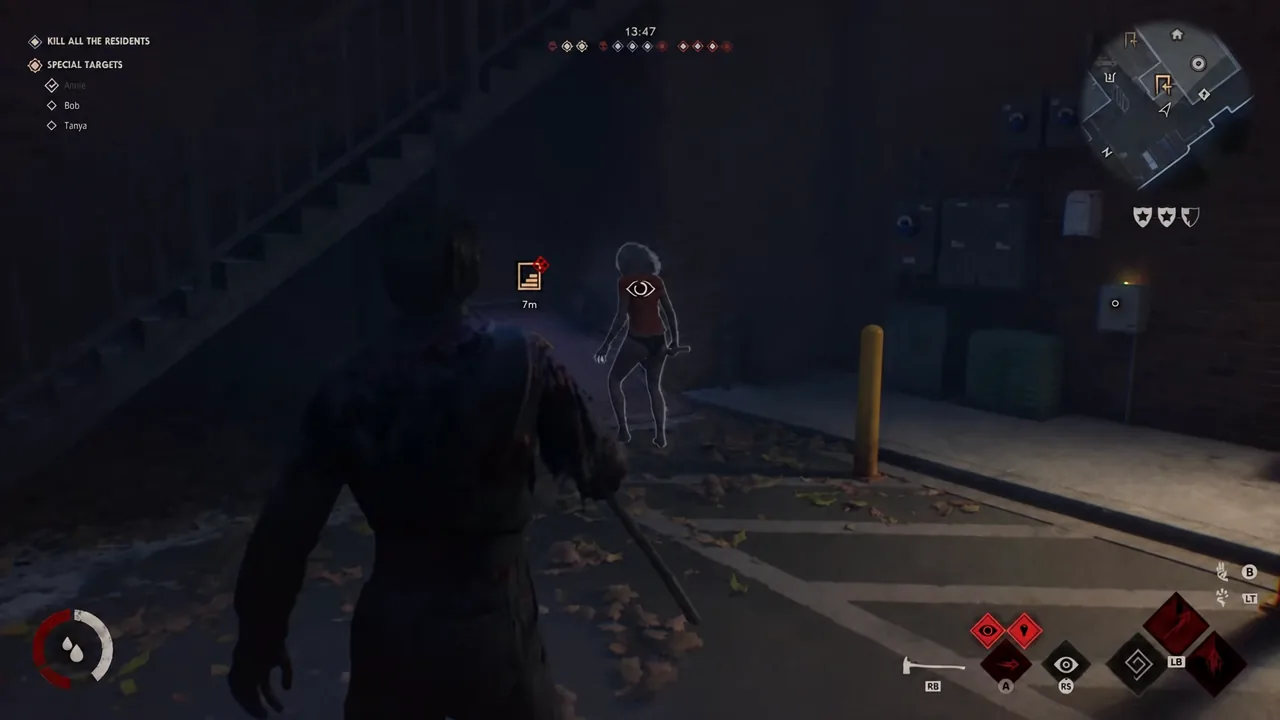 Kill All the Residents objective on screen while stealth vision tracks a highlighted resident
