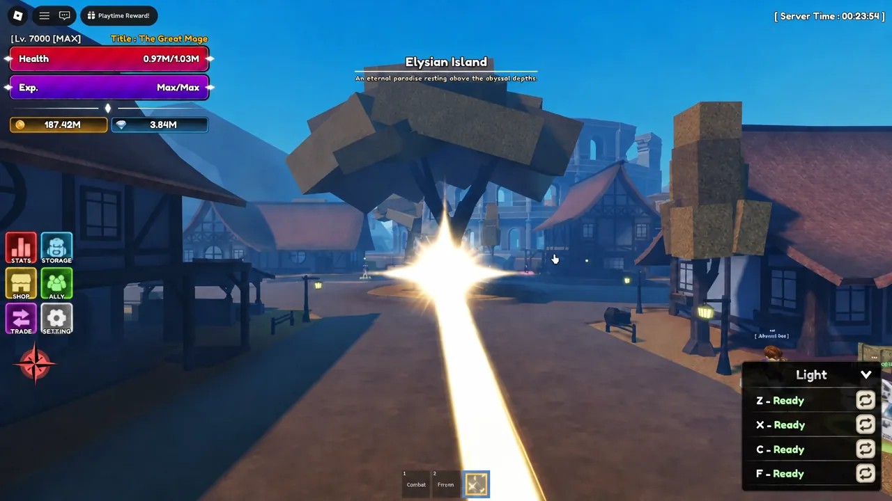 Combat move firing down the street on Elysian Island near the Realm Signal shop