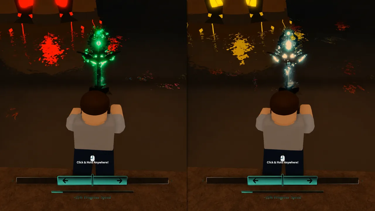 Fisch reeling minigame with the turquoise slider highlighted while the player holds an input