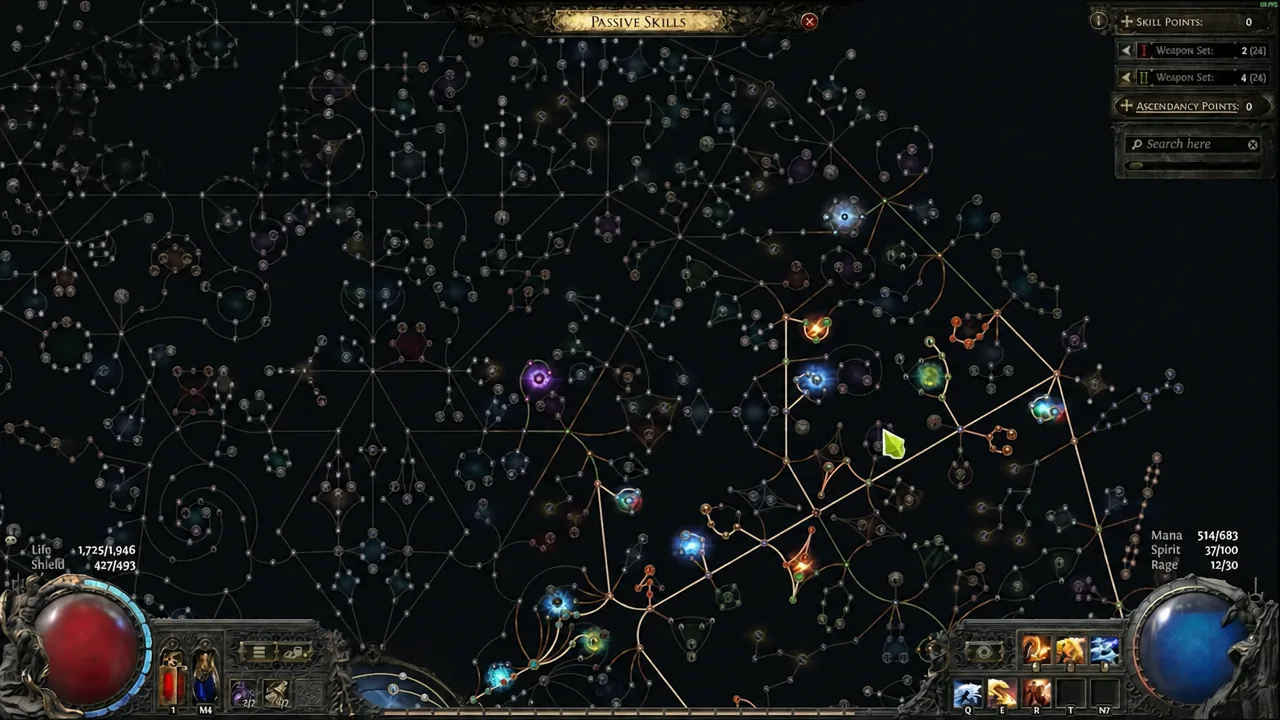 Passive Skills tree with the cursor hovering over a highlighted node