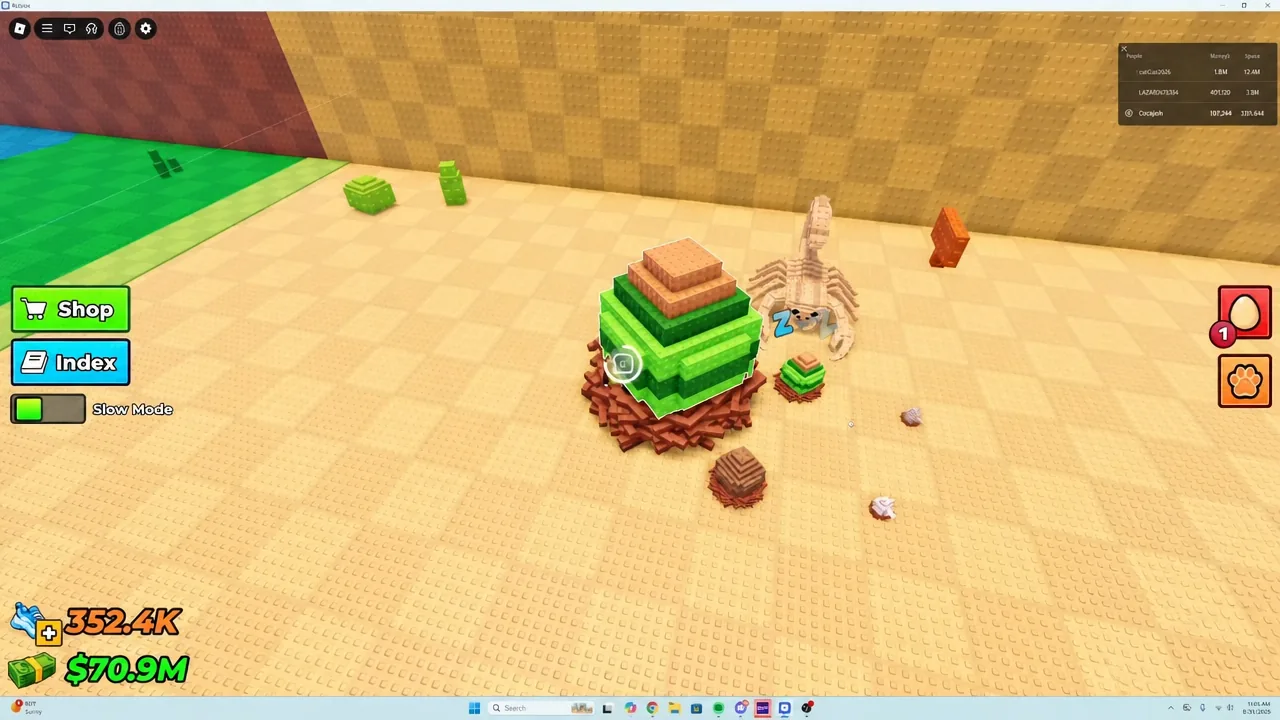 Interaction prompt on a green layered egg as the player takes it from its nest