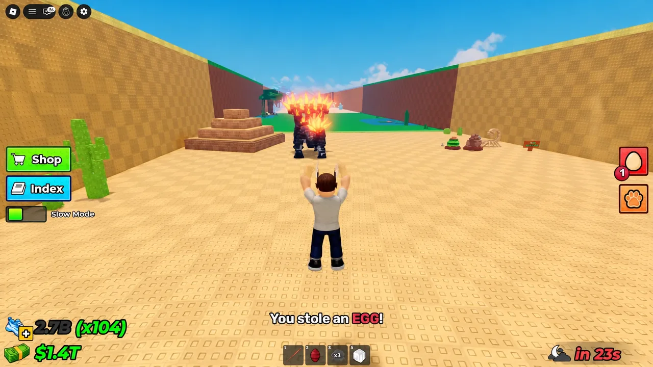 The You stole an EGG notification appearing as a guardian closes in