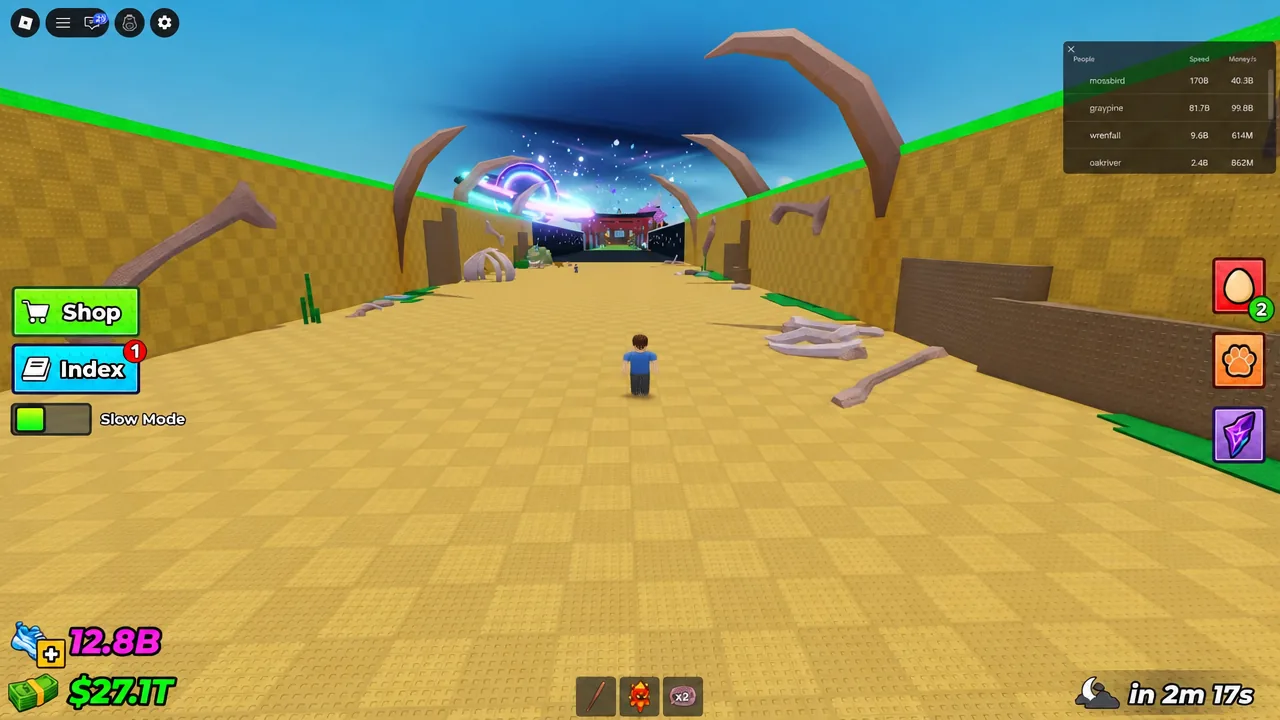 Player character running down the Steal An Egg track toward a glowing biome portal