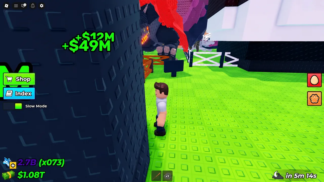 Cash pickups showing plus 12 million and plus 49 million next to the player's base