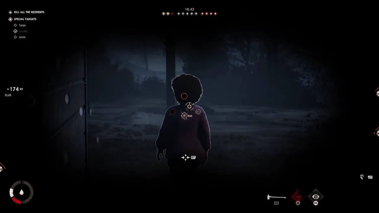 Red targeting reticle locked onto a highlighted resident with an attack prompt on screen