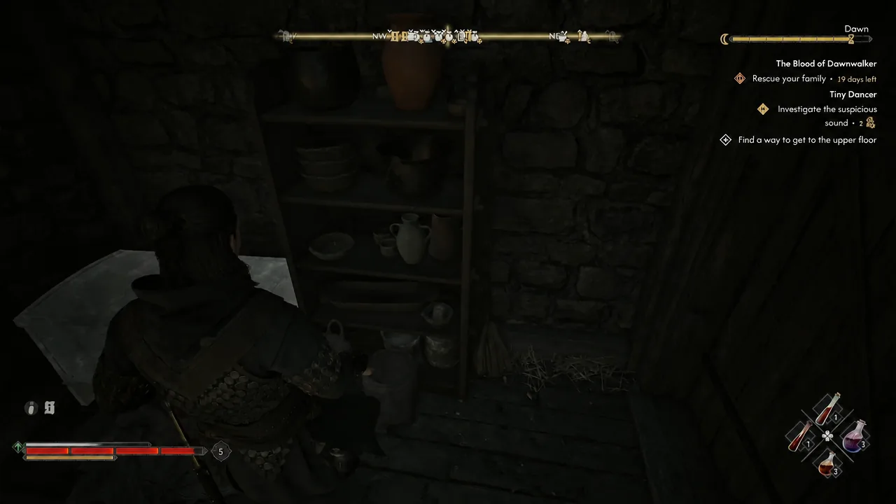 Tiny Dancer objective to investigate the suspicious sound shown while searching a dark shop interior