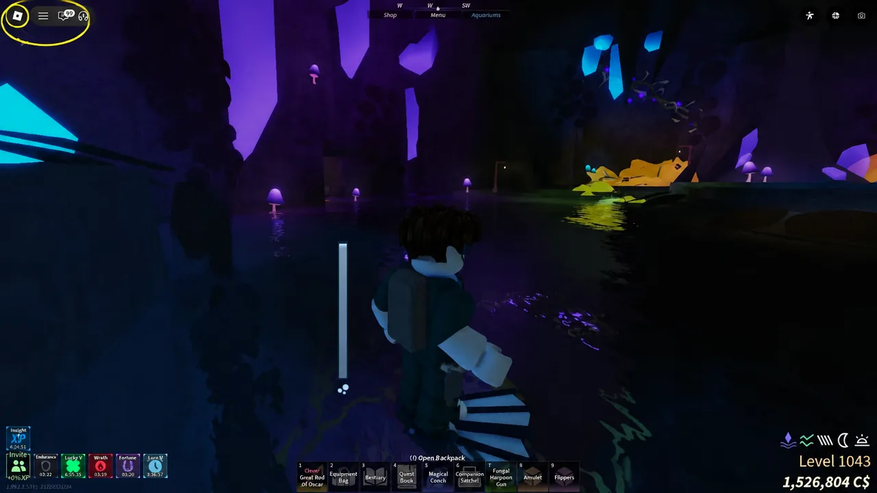 Penumbral Rod equipped during a late-game fishing session in Fisch