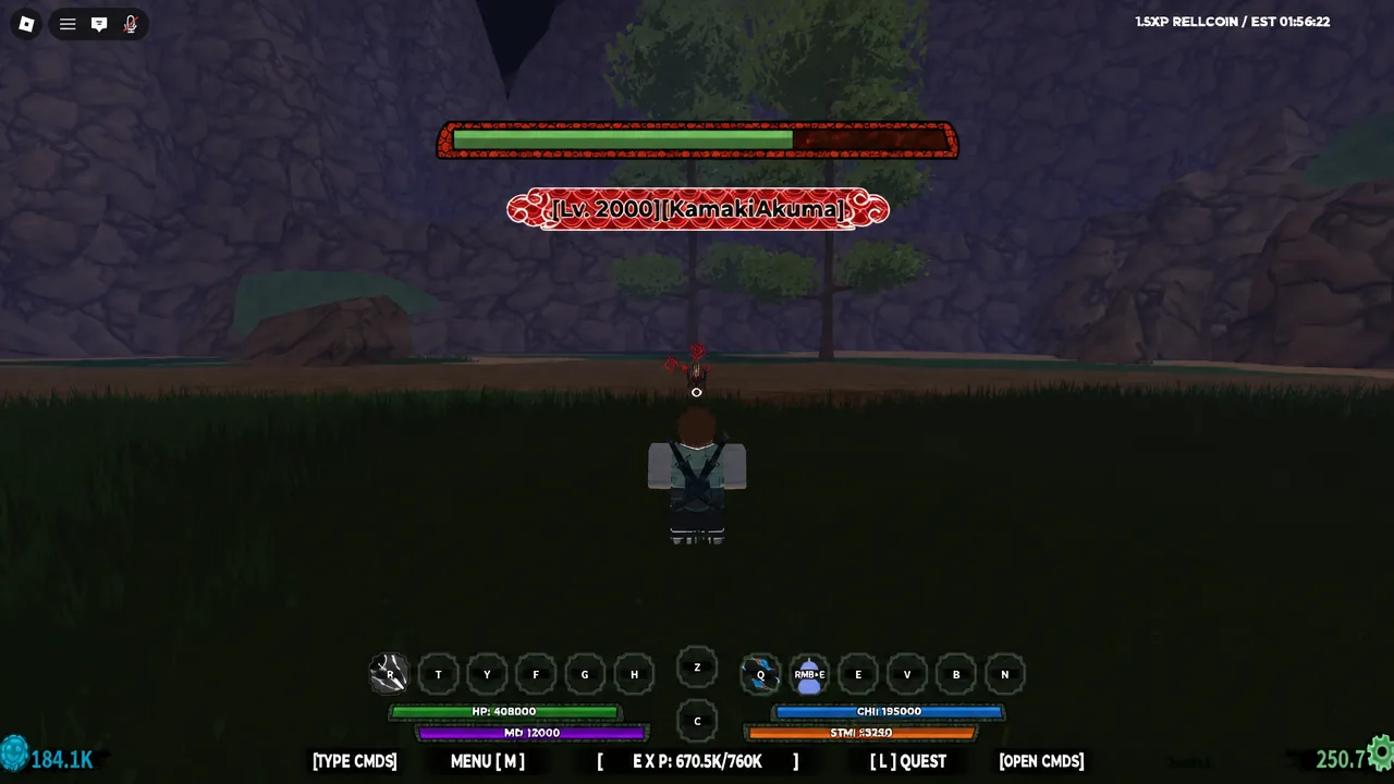 Yin/Yang 6th being used against an enemy during a damage test in Shindo Life