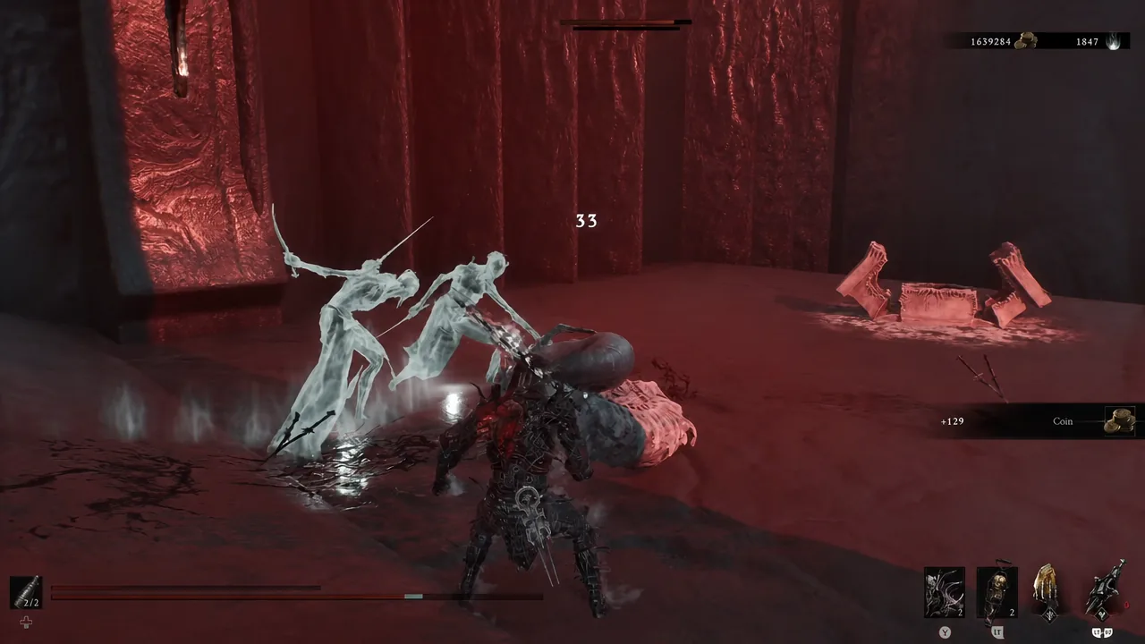 Player character attacking spectral summoned enemies during a Sariel combat encounter