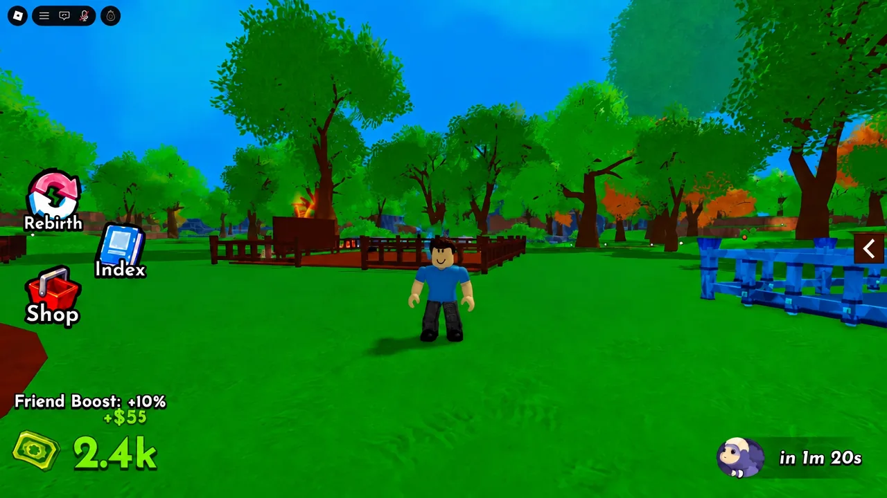 Ride A Pet hub area with Rebirth, Index, and Shop buttons on screen