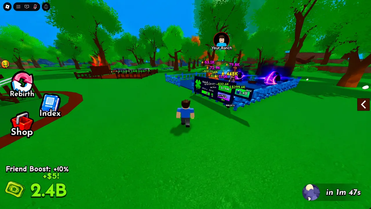 Ranch plots glowing on the Your Ranch screen with earnings floating above them