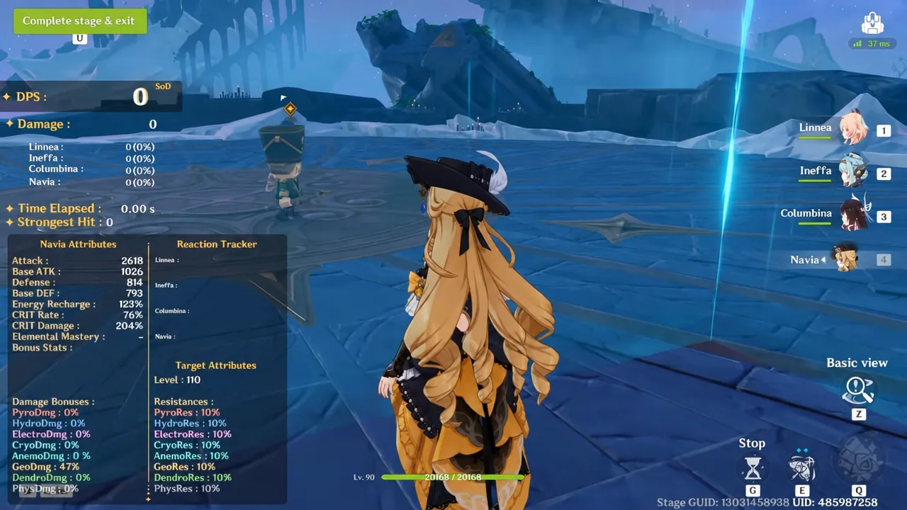 Practice arena combat with the green Complete stage and exit button visible on screen