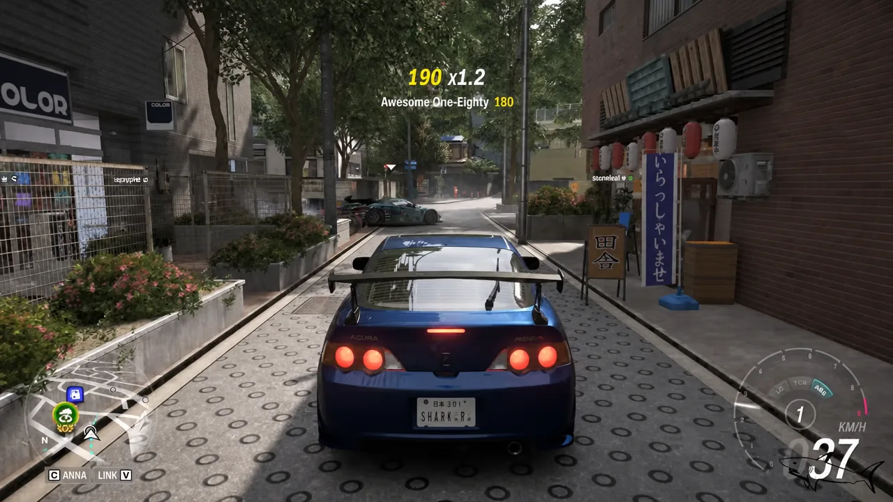 Gameplay HUD showing an Awesome One-Eighty skill with a 190-point multiplier