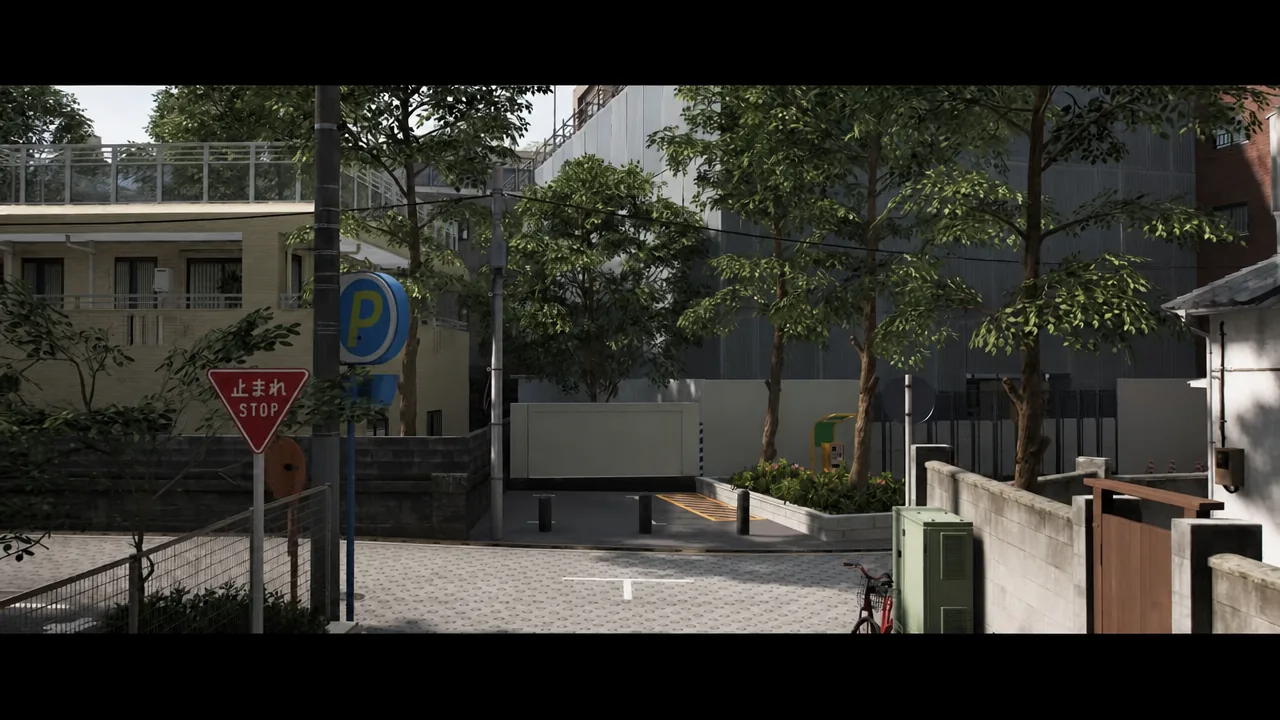 Driving out of the fast travel point toward the Tokyo City dock district