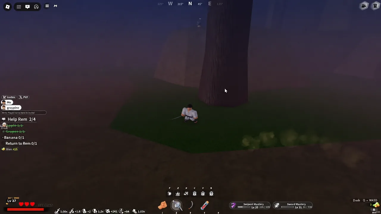 Collecting one of the scattered fruit items during the Final Selection quest for Rem