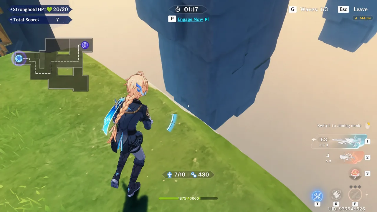 Player character standing at the edge of the stronghold arena with the Engage Now prompt highlighted