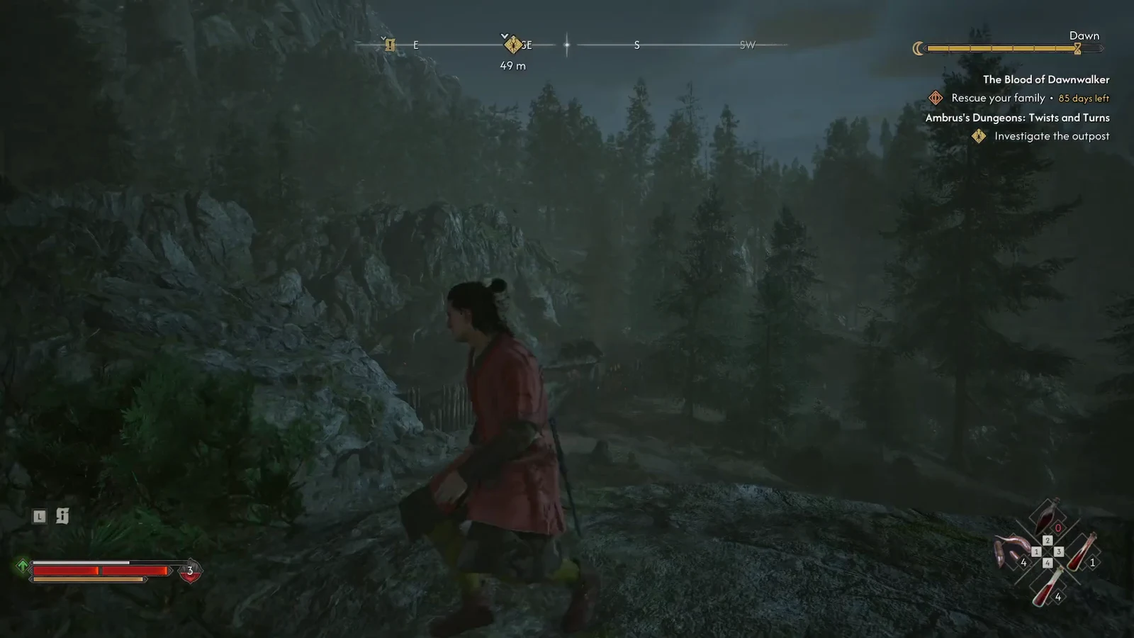 Player moving toward the tracked Investigate the outpost objective in Twists and Turns